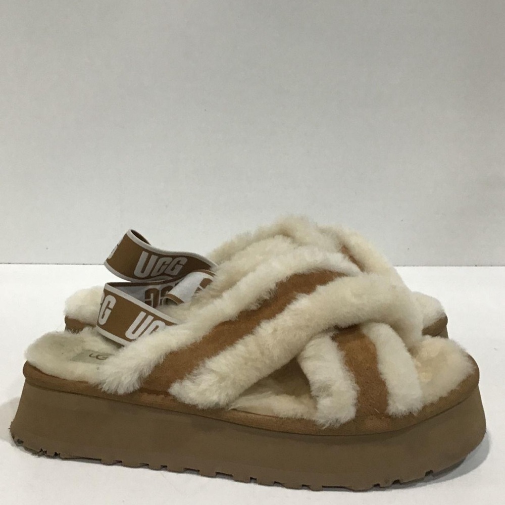 Women's UGG Disco Cross Chestnut Shearling Slide Sandals Size 10